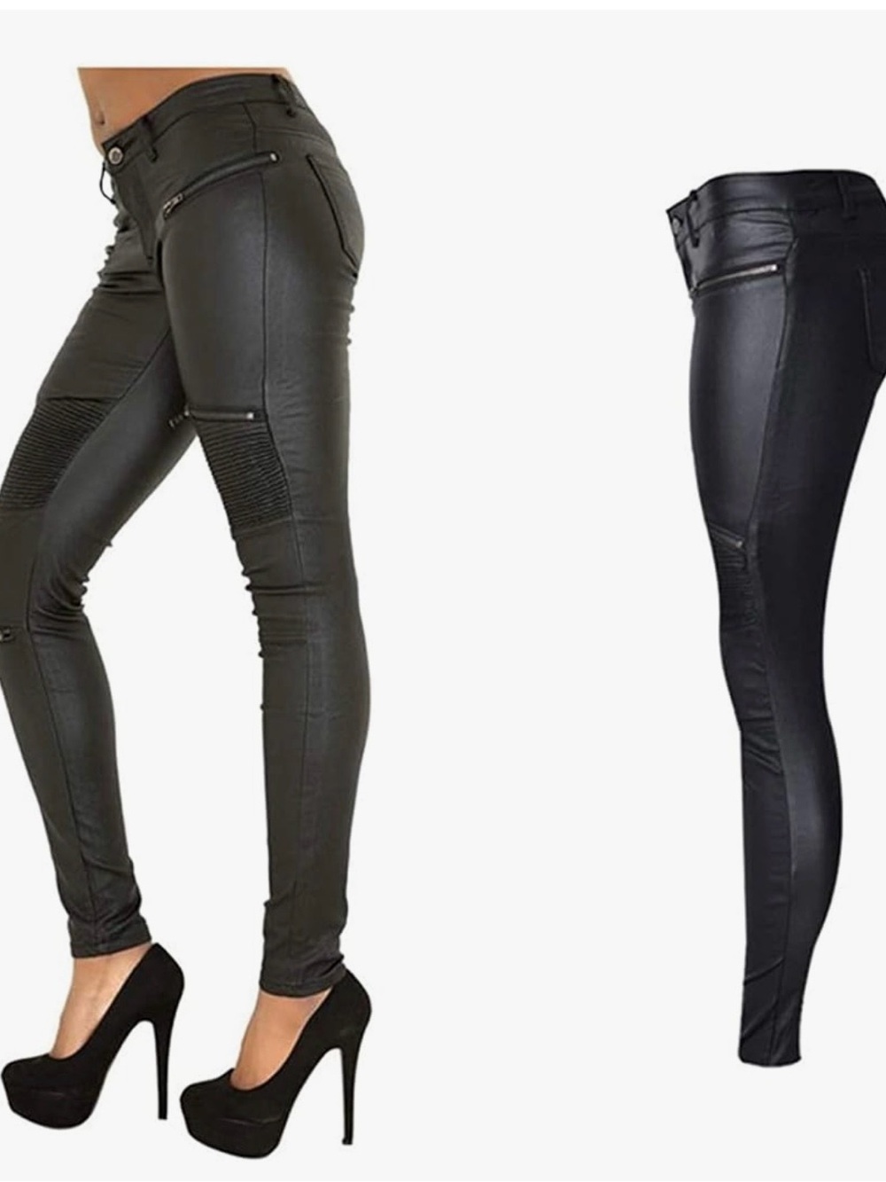 Women's Black Faux Leather Moto Skinny Pants
